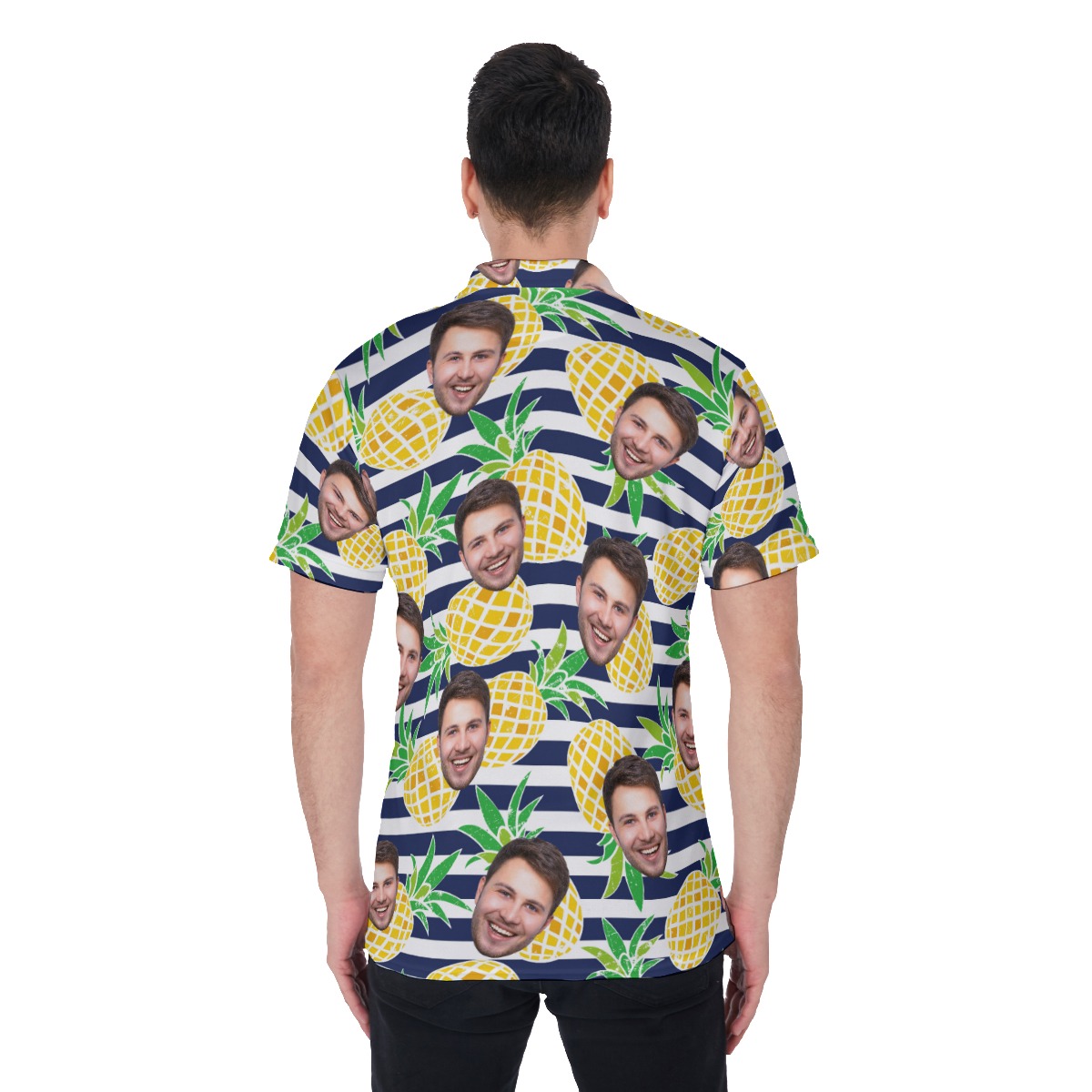 Custom Face Pineapple Striped Men's Polo Shirt