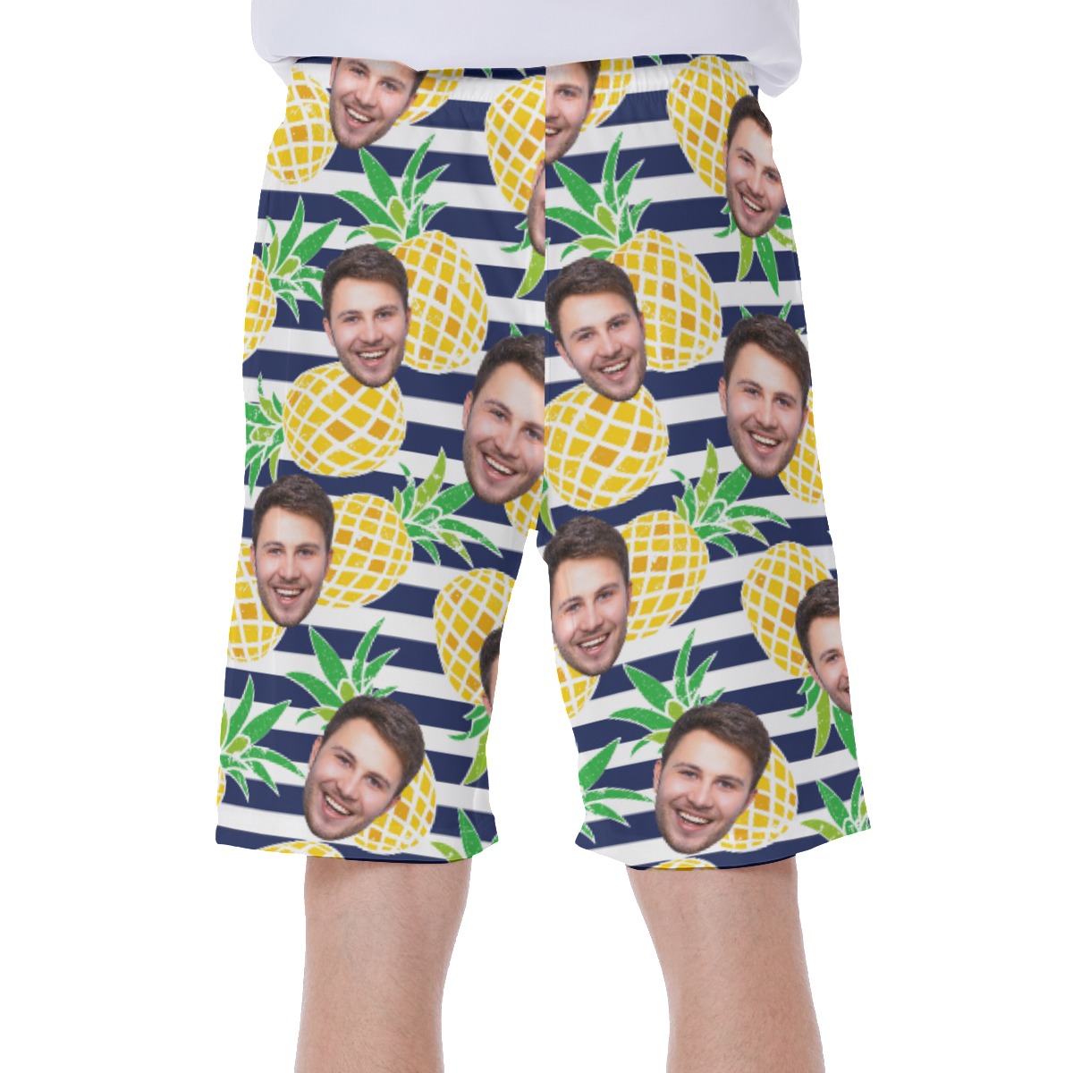 Pineapple Striped Men's Swim Trunks With Custom Face