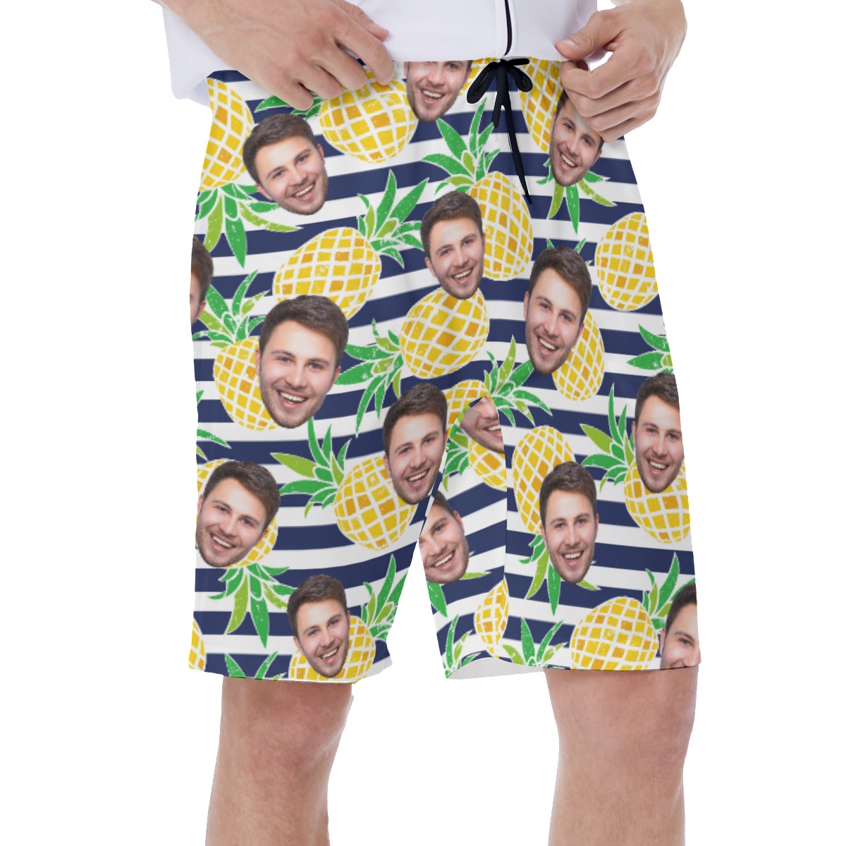 Pineapple Striped Men's Swim Trunks With Custom Face