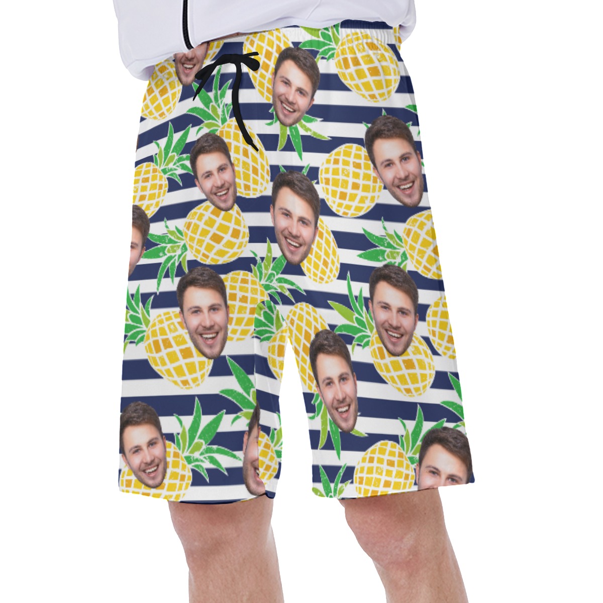 Pineapple Striped Men's Swim Trunks With Custom Face