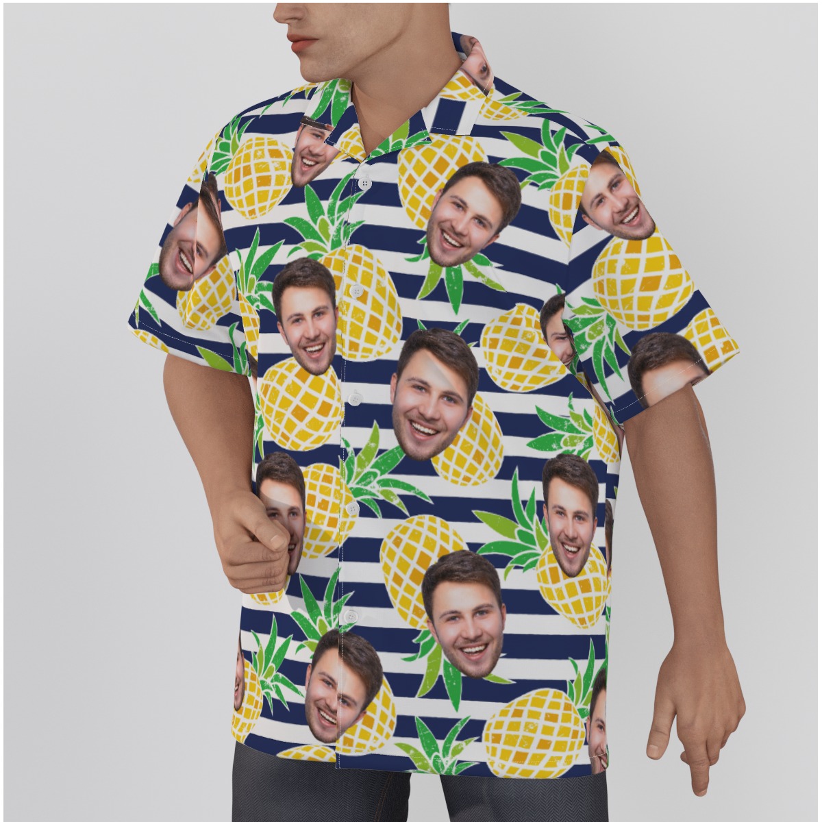 Custom Face Pineapple Striped Hawaiian Shirt For Men
