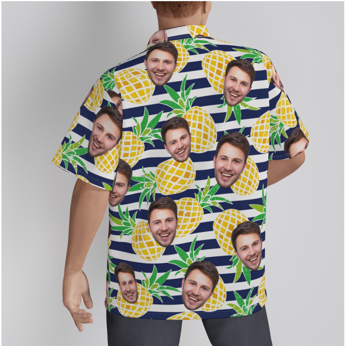 Custom Face Pineapple Striped Hawaiian Shirt For Men