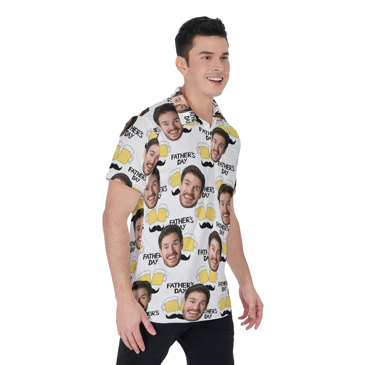 Custom Face Happy Father Day Beer Hawaiian Polo Shirt