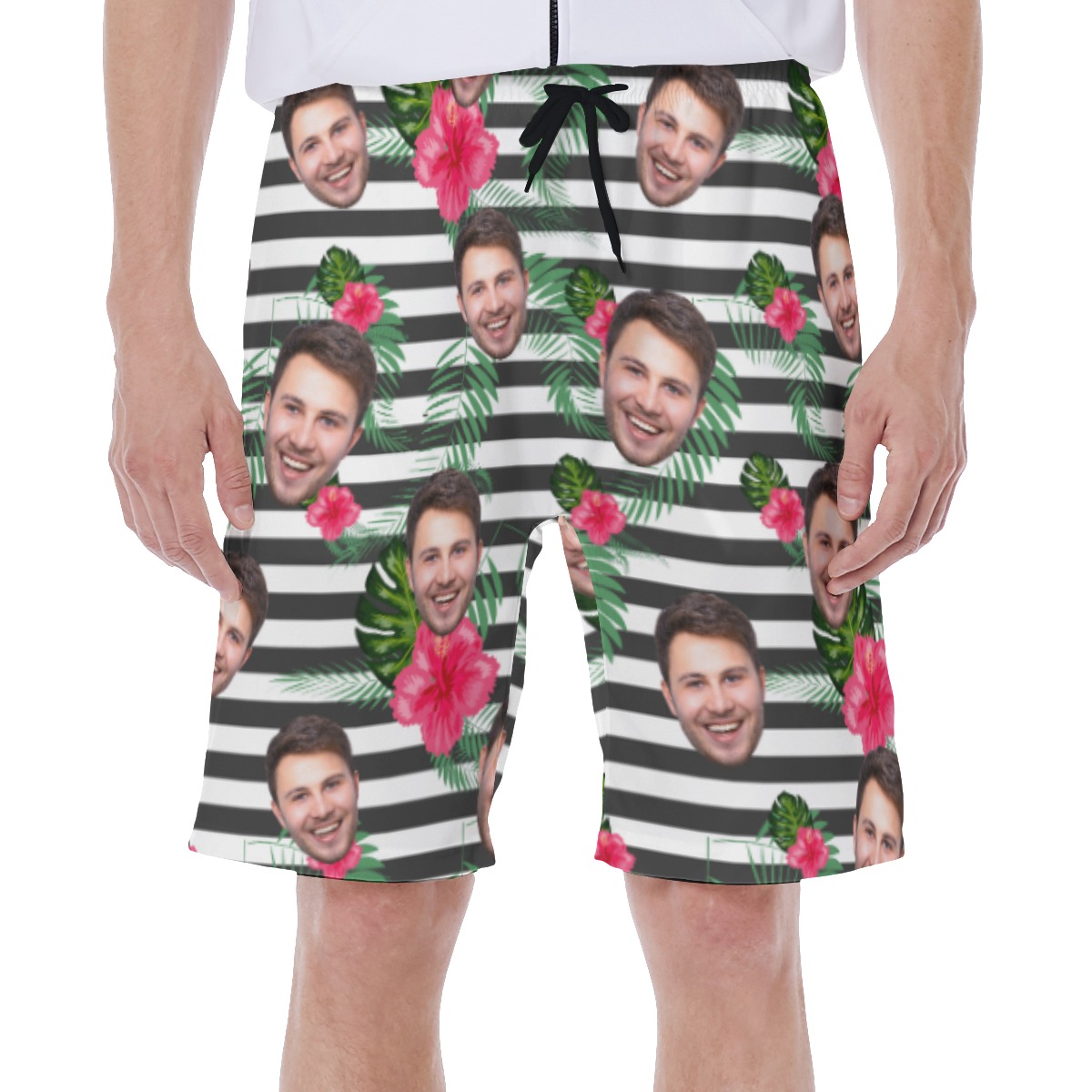 Unique Custom Face Striped Men's Hawaiian Shorts - variant image 1