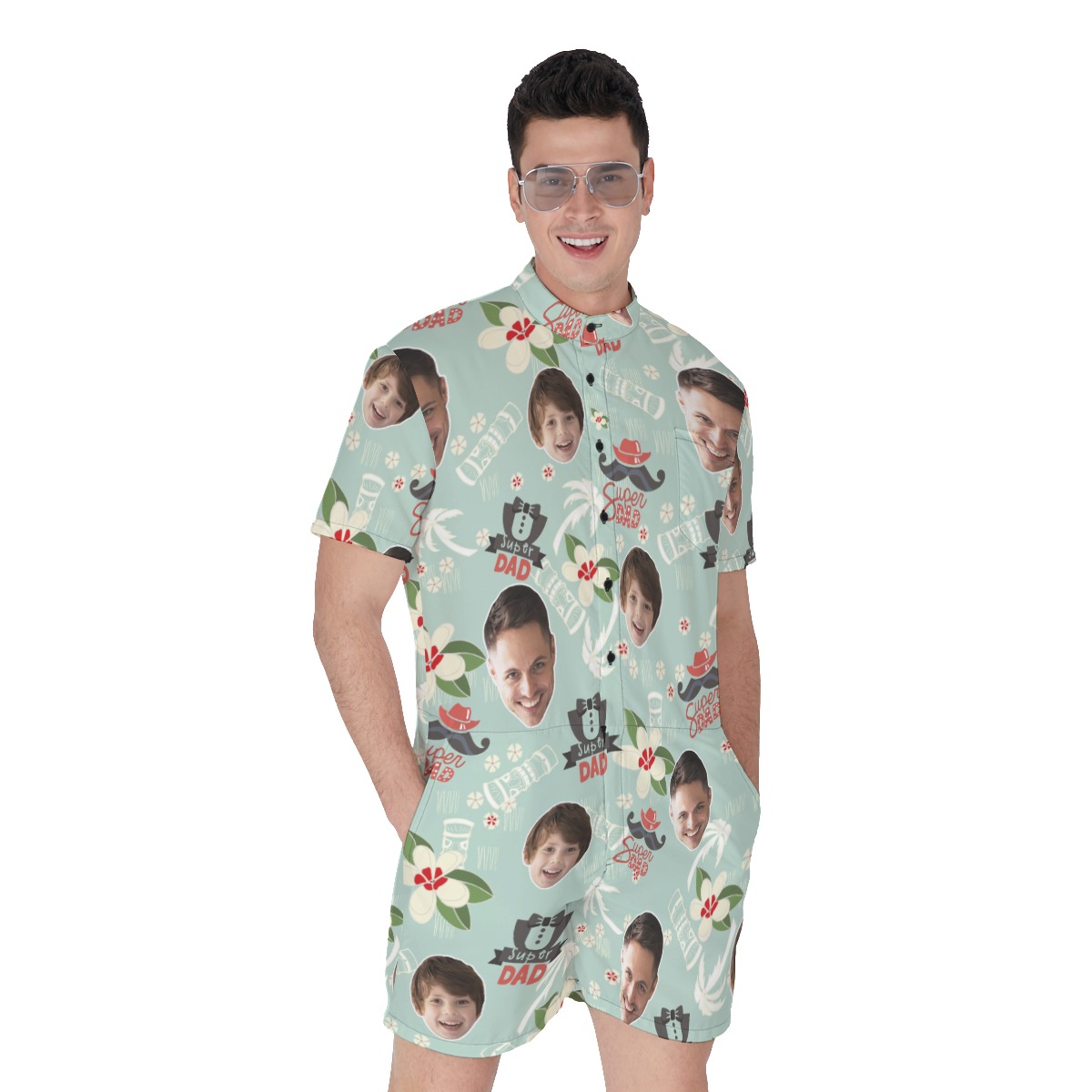 Custom Face Super Dad Hawaiian Romper - variant image 1