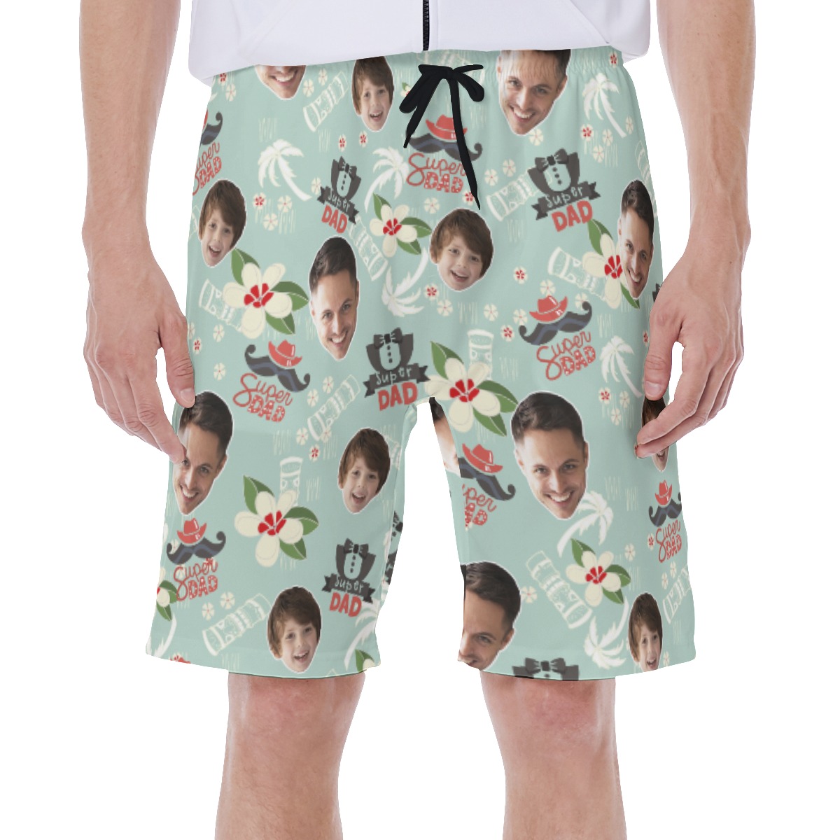 Super Dad Hawaiian Swim Trunks With Custom Face - variant image 1