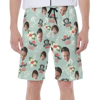 Super Dad Hawaiian Swim Trunks With Custom Face