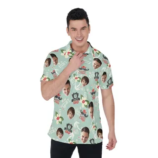 Father's Day Gift Custom Face Super Dad Hawaiian Polo Shirt