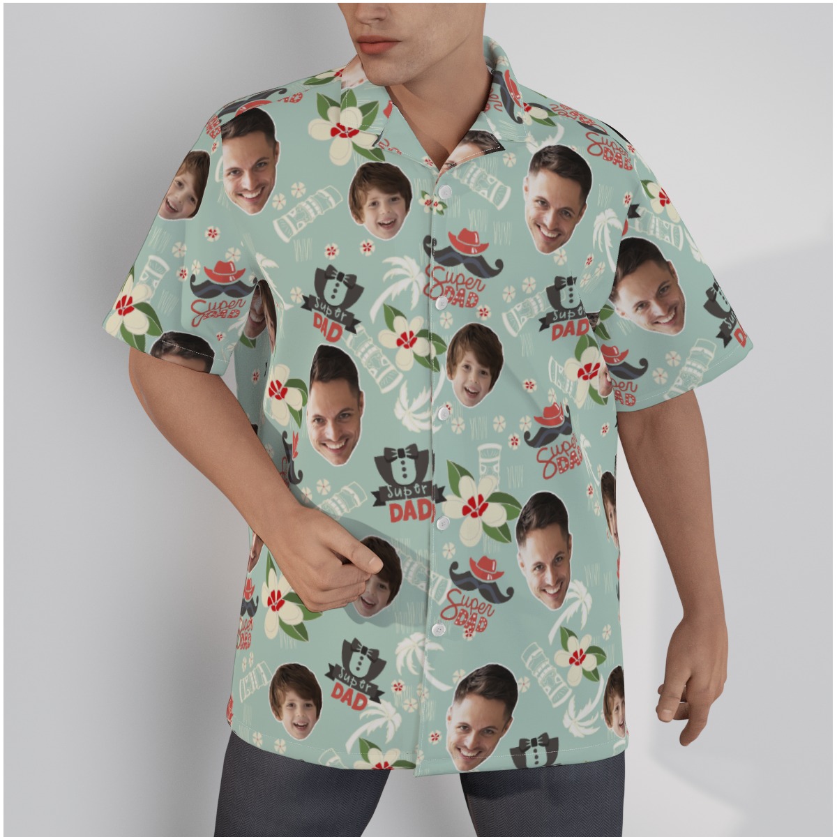 Supper Dad Custom Face Father And Kid Hawaiian Shirt - variant image 1