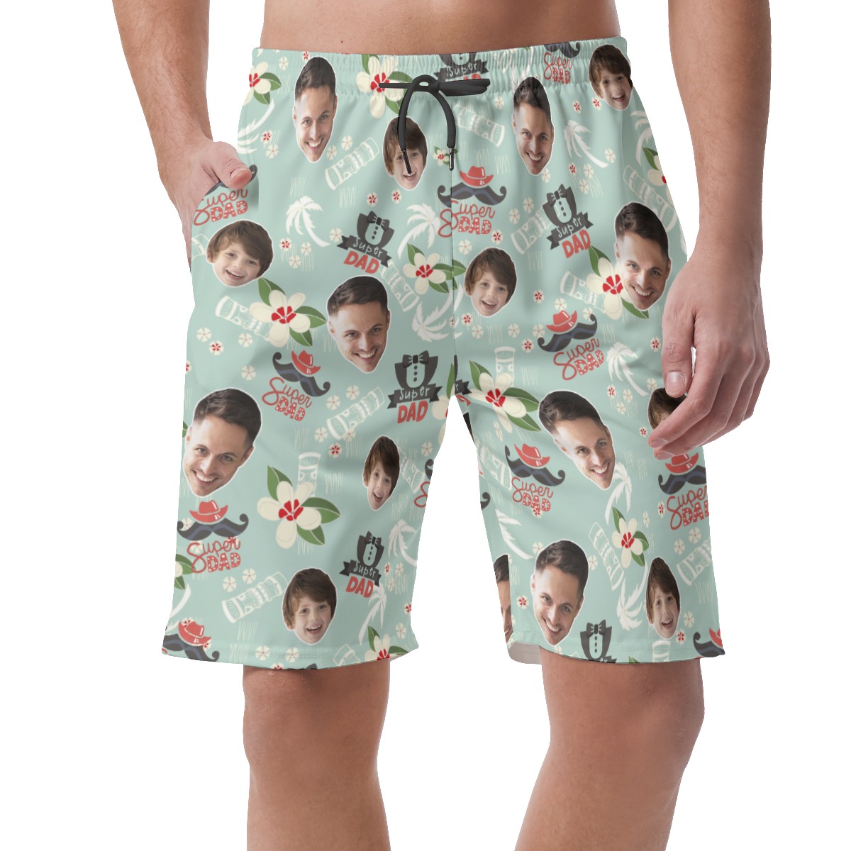 Customized Super Dad Hawaiian Beach Shorts With Face - variant image 1