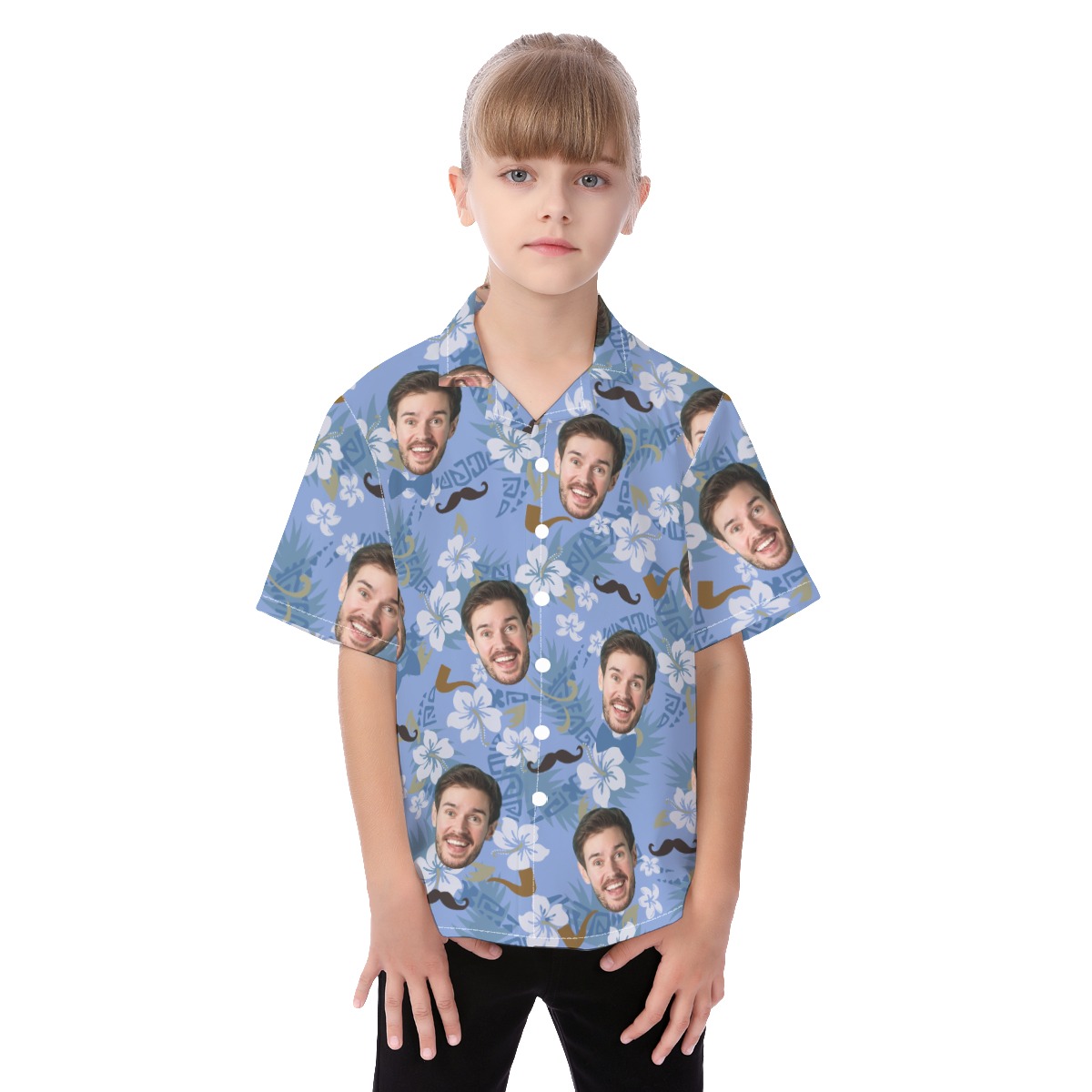 Cute Custom Face Father's Day Blue Aloha Shirt For Kids - variant image 1