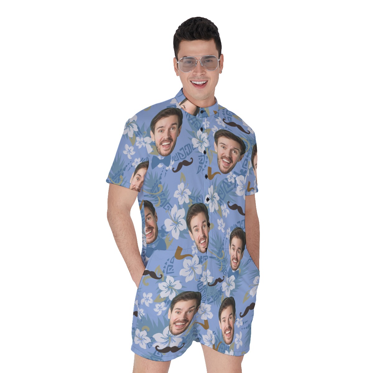 Father's Day Custom Face Men's Hawaiian Romper - variant image 1