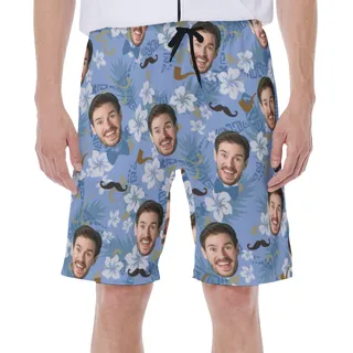 Father's Day Gift Funny Custom Face Hawaiian Swim Trunks