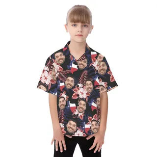 Funny Custom Face Floral Texas Hawaiian Shirt For Kids