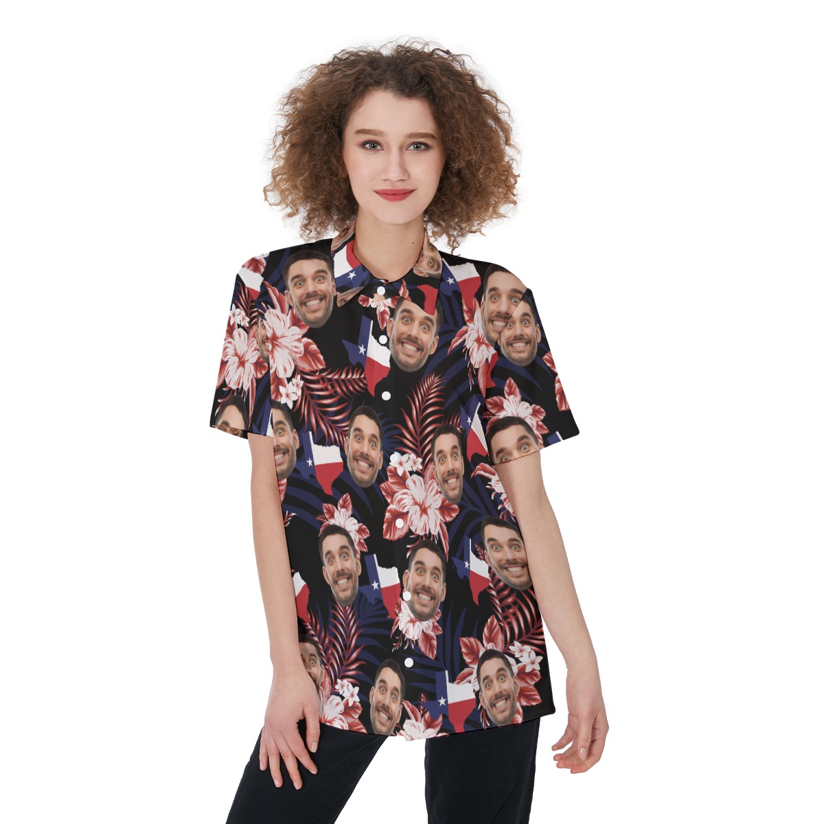 Customized Texas Floral Women's Hawaiian Shirt With Face - variant image 1