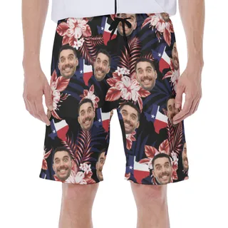 Floral Texas Custom Face Hawaiian Swim Trunks For Men