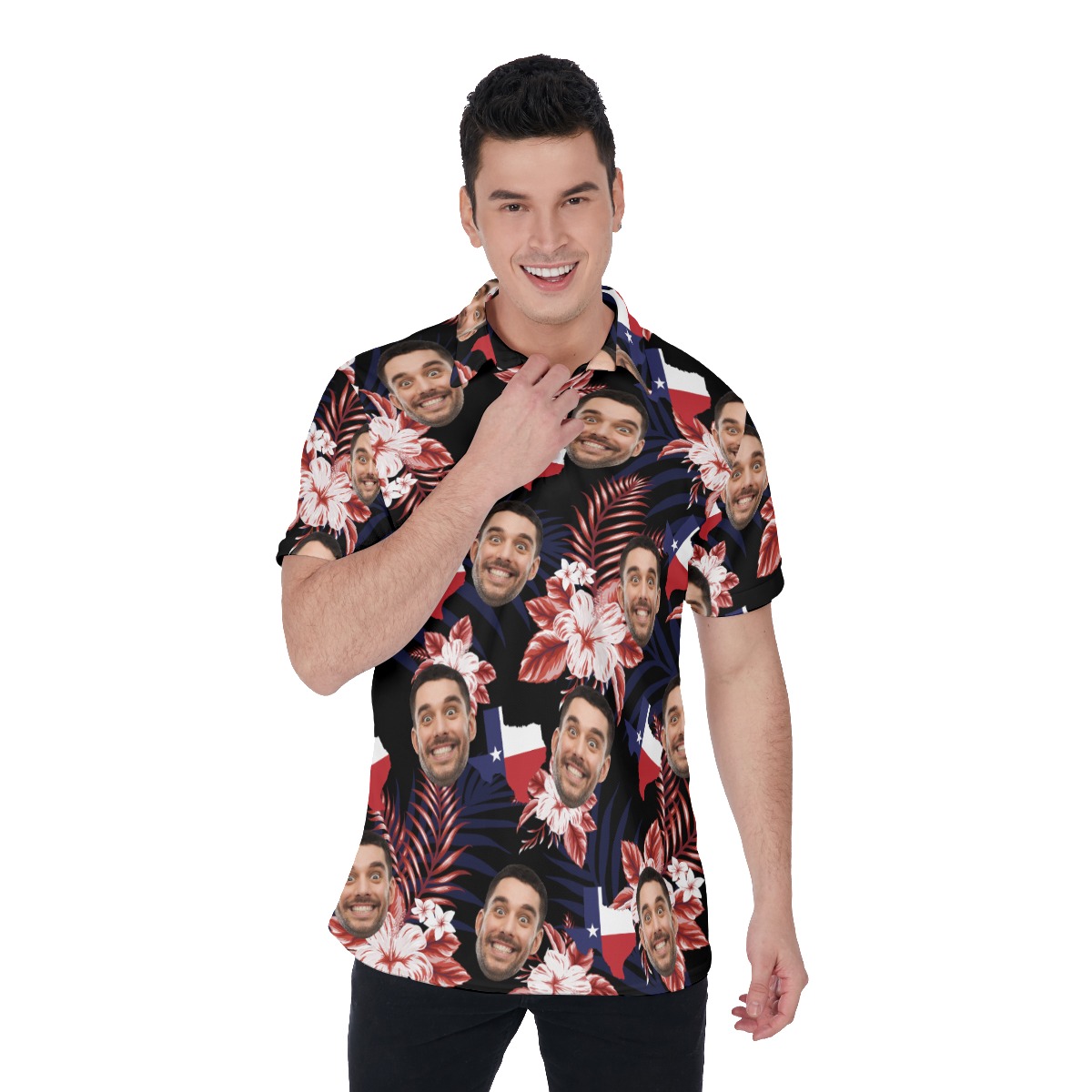 Floral Texas Custom Face Hawaiian Polo Shirt For Men - variant image 1