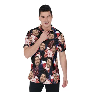 Floral Texas Custom Face Hawaiian Polo Shirt For Men