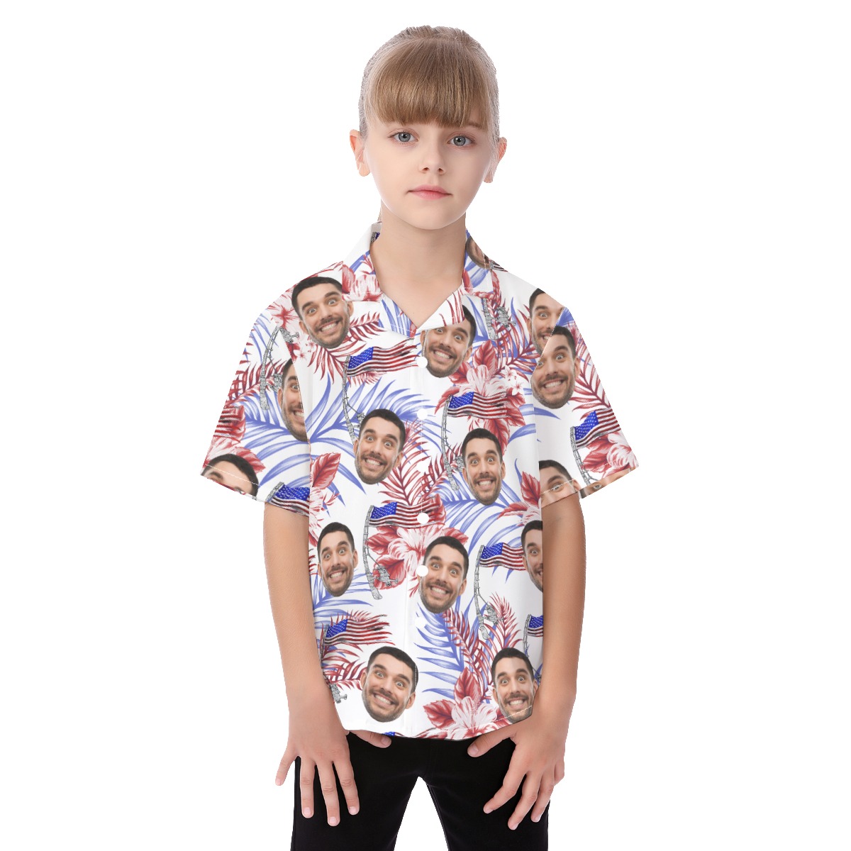Cute Custom Face American Flag Aloha Shirt For Kids - variant image 1