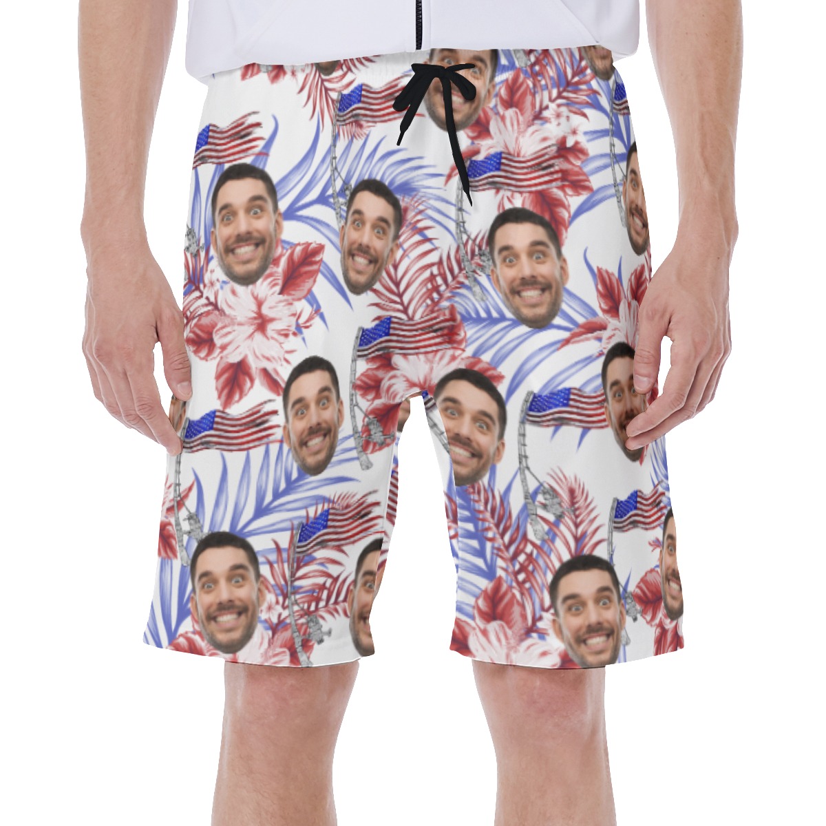 Custom American Flag Hawaiian Swim Trunks With Face - variant image 1