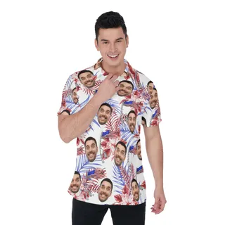 Funny Custom Face 4th Of July Hawaiian Polo Shirt For Men