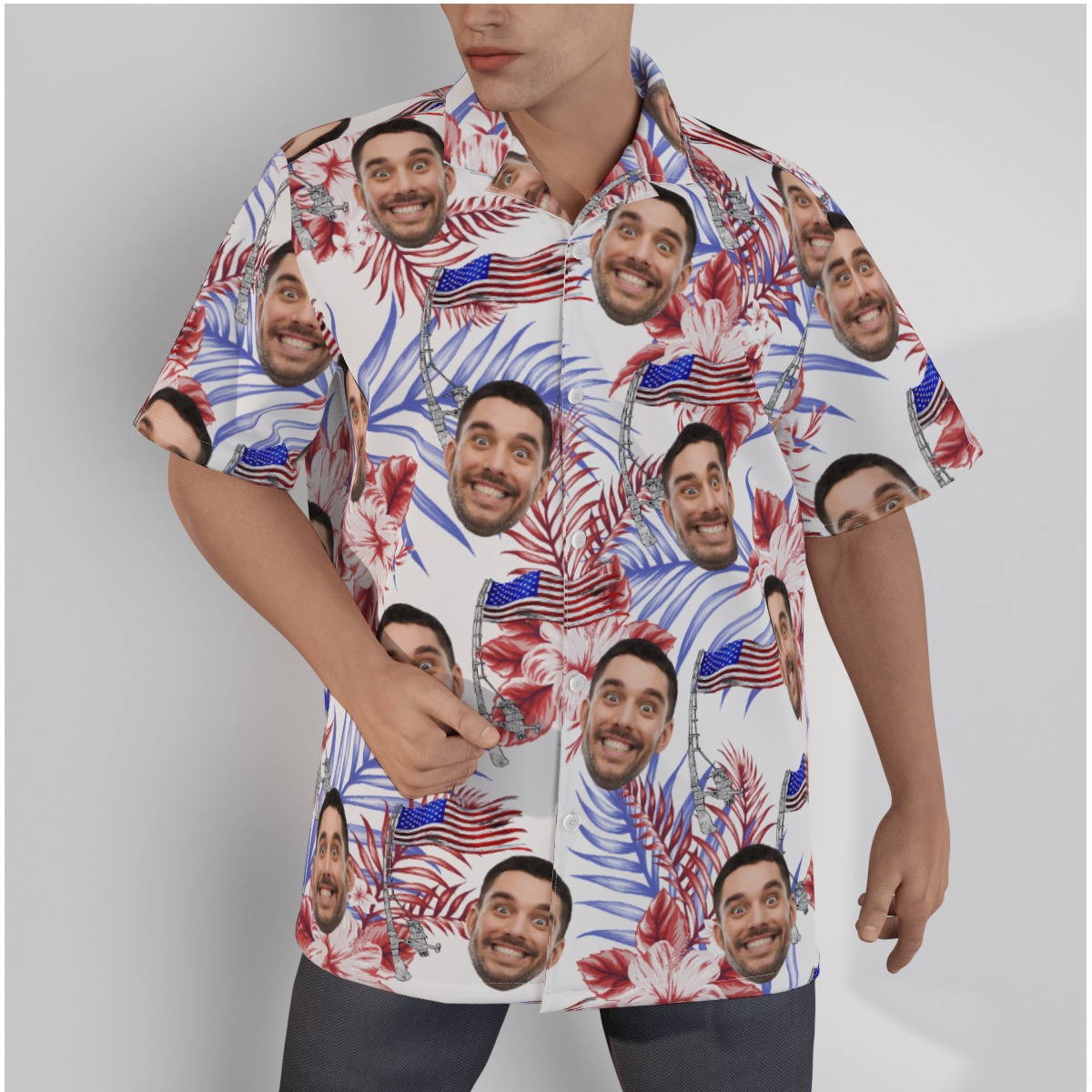 Custom Face American Flag Hawaiian Shirt - variant image 1