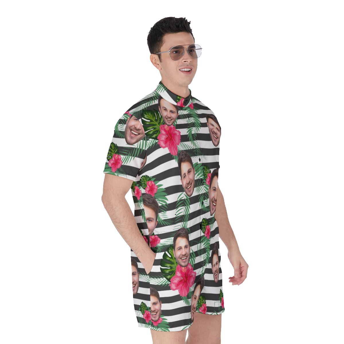 Cool Hibiscus Striped Men's Romper With Custom Face