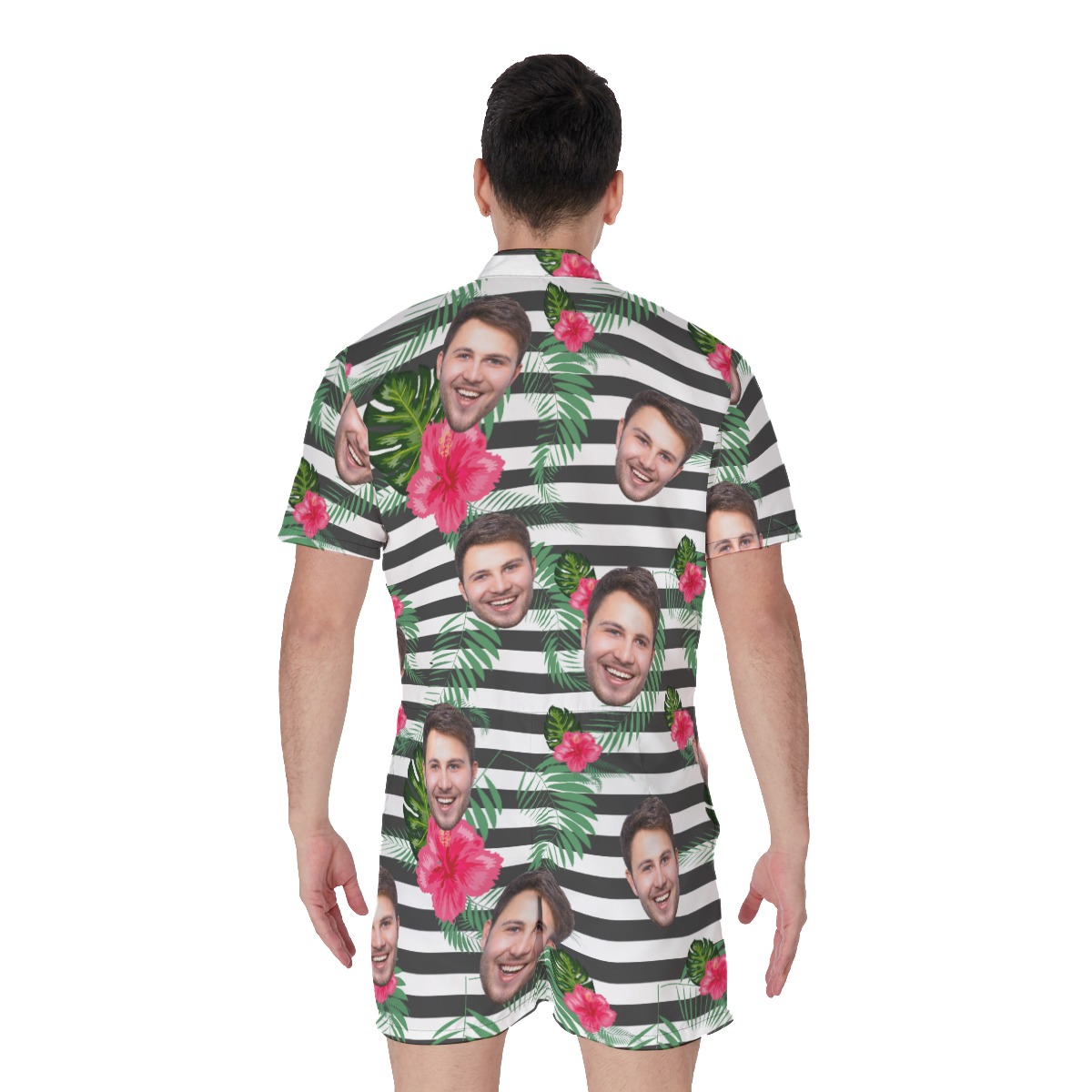Cool Hibiscus Striped Men's Romper With Custom Face