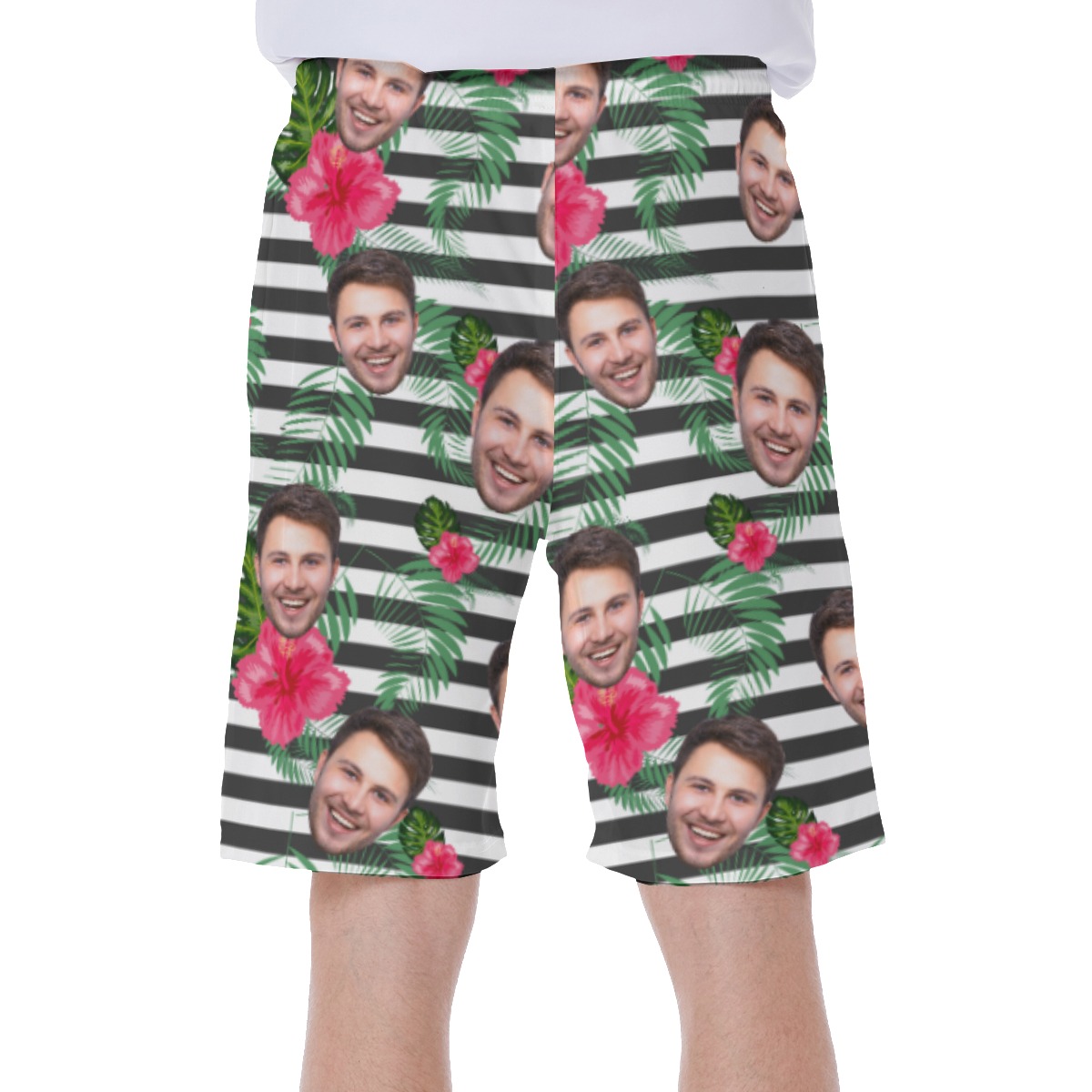 Unique Custom Face Striped Men's Hawaiian Shorts