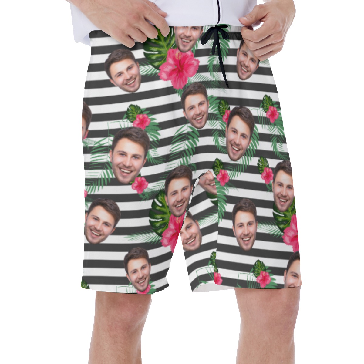 Unique Custom Face Striped Men's Hawaiian Shorts