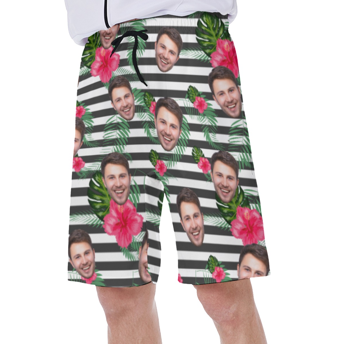 Unique Custom Face Striped Men's Hawaiian Shorts