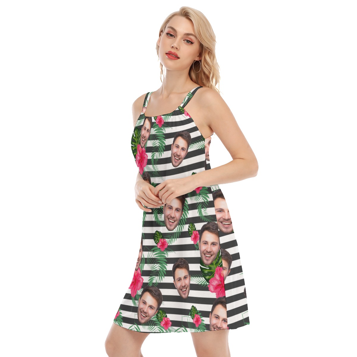 Vintage Custom Face Striped Women's Hawaiian Dress