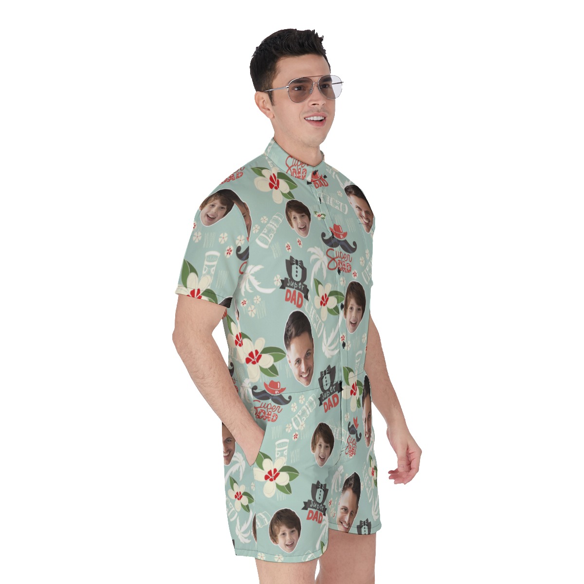 Custom Face Super Dad Hawaiian Romper