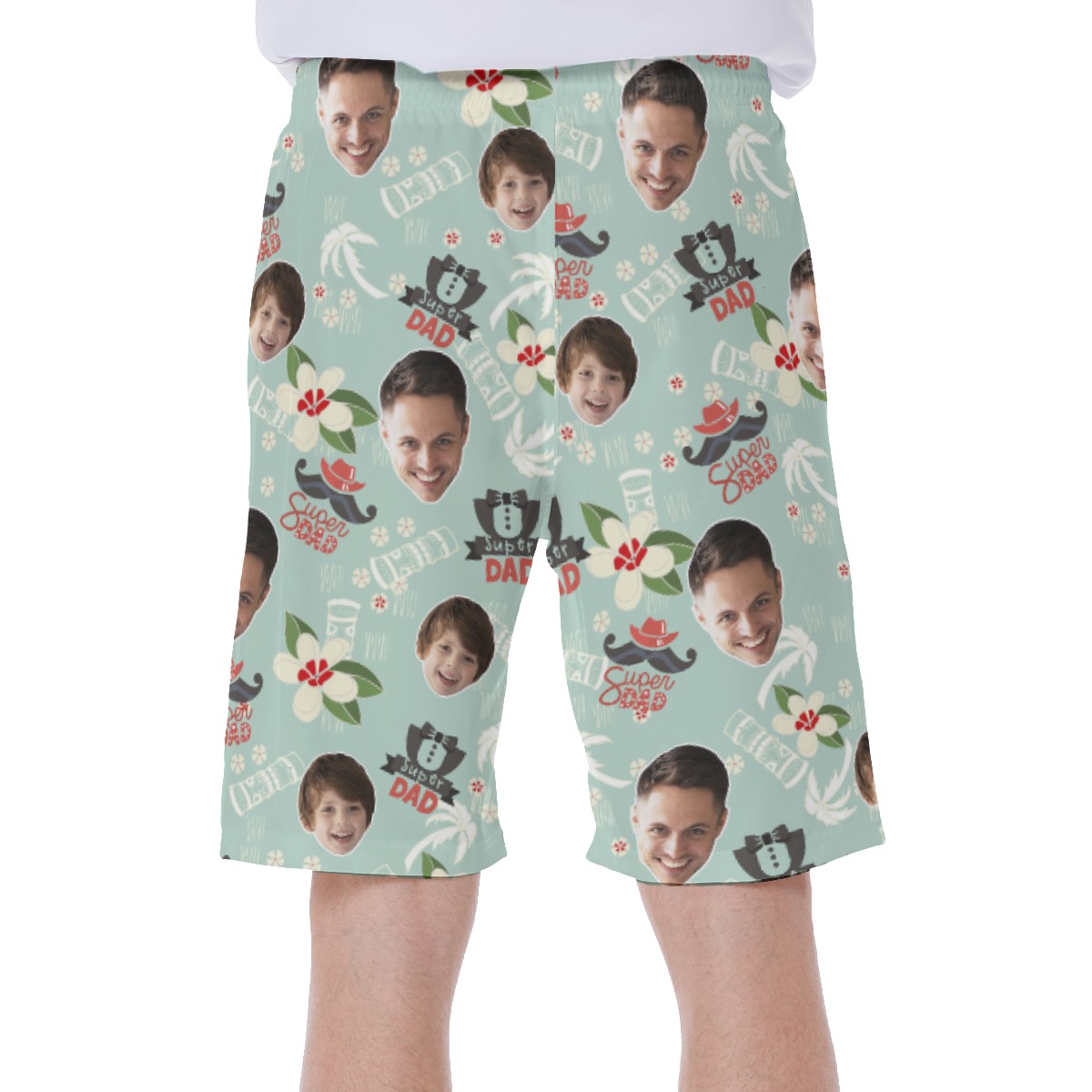 Super Dad Hawaiian Swim Trunks With Custom Face
