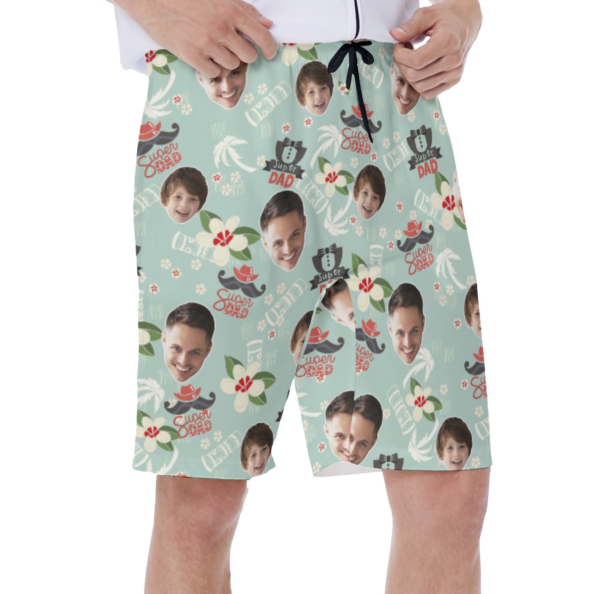 Super Dad Hawaiian Swim Trunks With Custom Face
