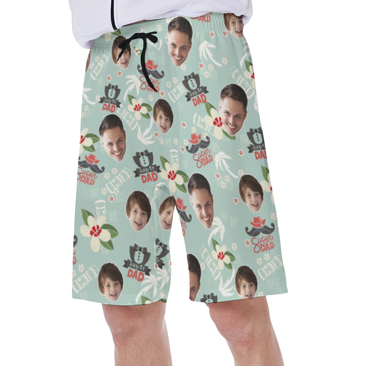 Super Dad Hawaiian Swim Trunks With Custom Face