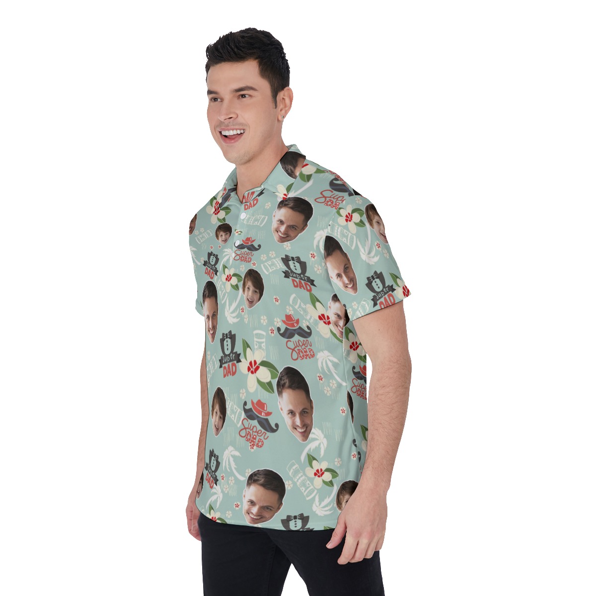 Father's Day Gift Custom Face Super Dad Hawaiian Polo Shirt
