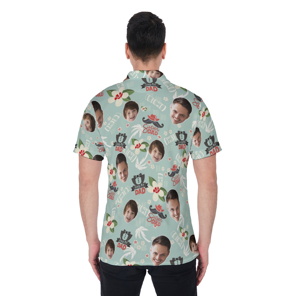 Father's Day Gift Custom Face Super Dad Hawaiian Polo Shirt