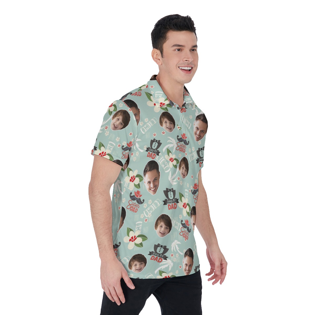Father's Day Gift Custom Face Super Dad Hawaiian Polo Shirt