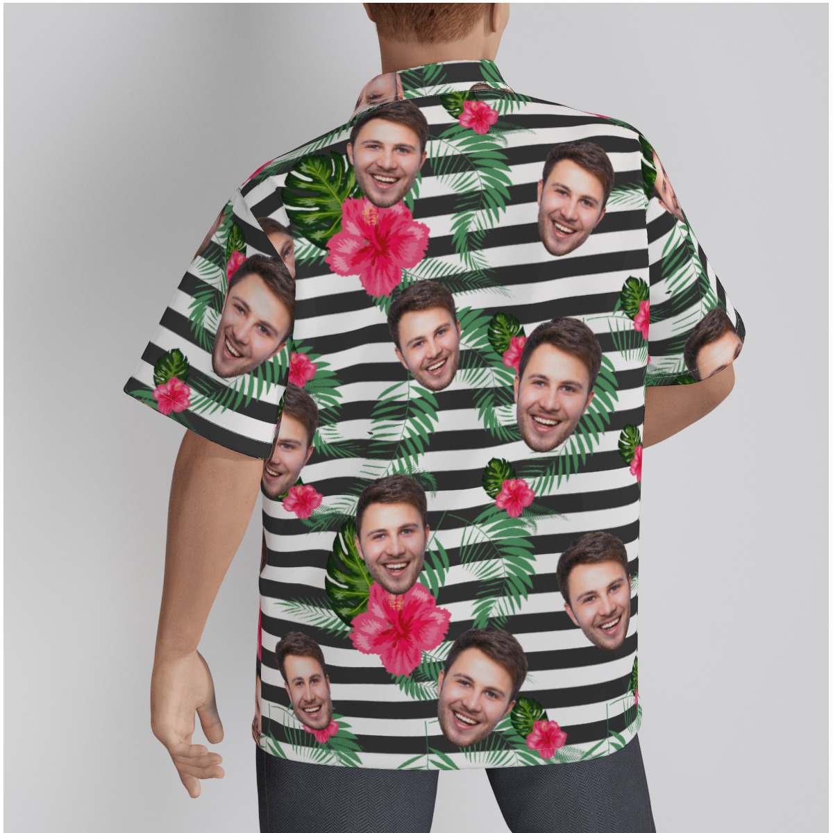 Custom Face Floral Striped Hawaiian Shirt