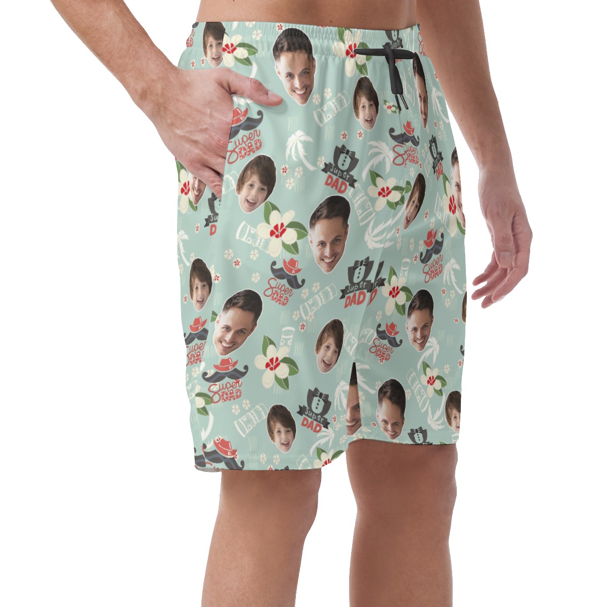 Customized Super Dad Hawaiian Beach Shorts With Face