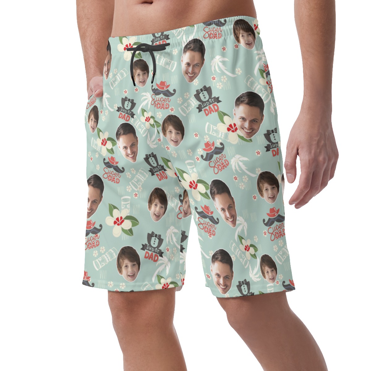 Customized Super Dad Hawaiian Beach Shorts With Face