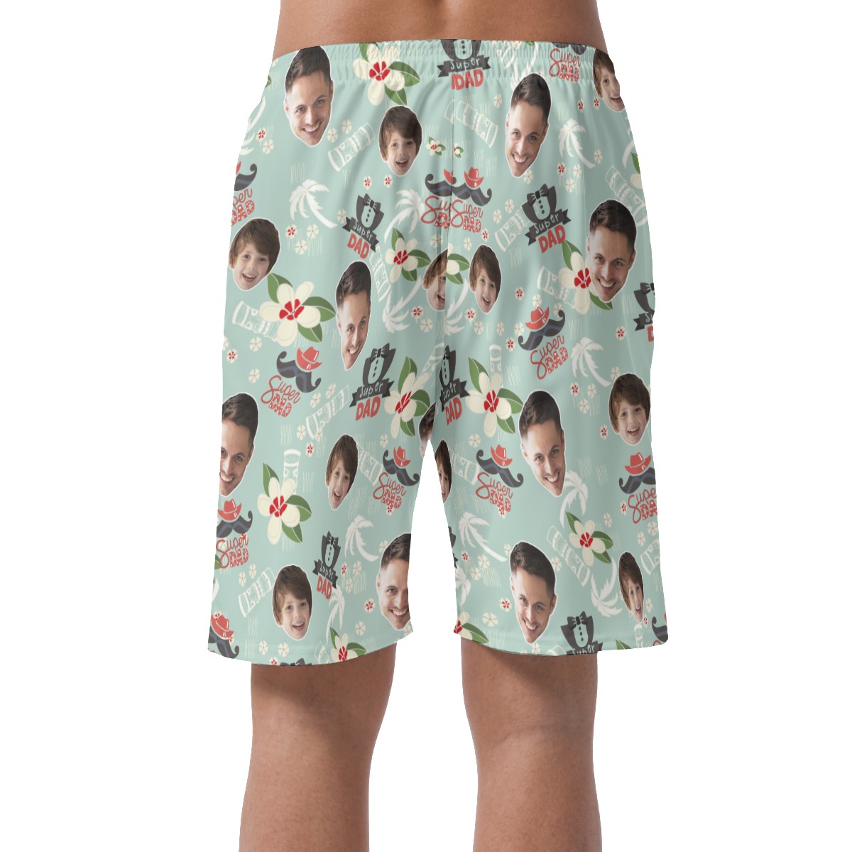 Customized Super Dad Hawaiian Beach Shorts With Face