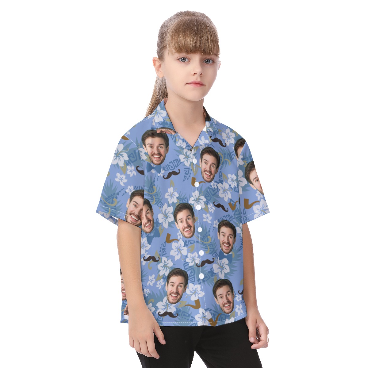 Cute Custom Face Father's Day Blue Aloha Shirt For Kids