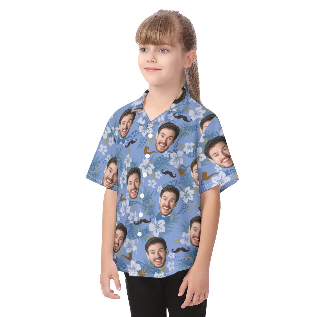 Cute Custom Face Father's Day Blue Aloha Shirt For Kids