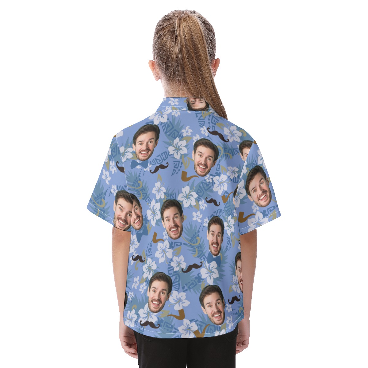 Cute Custom Face Father's Day Blue Aloha Shirt For Kids