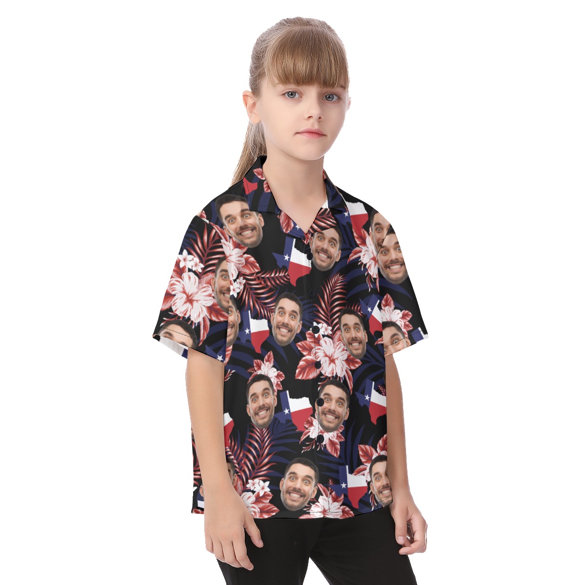 Funny Custom Face Floral Texas Hawaiian Shirt For Kids