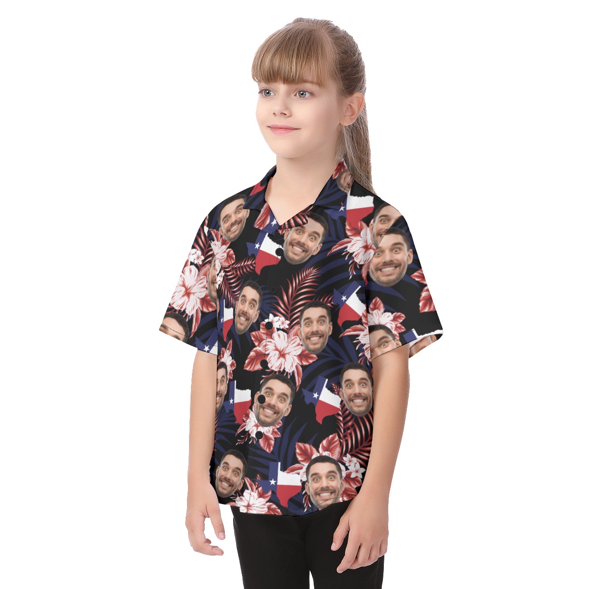 Funny Custom Face Floral Texas Hawaiian Shirt For Kids