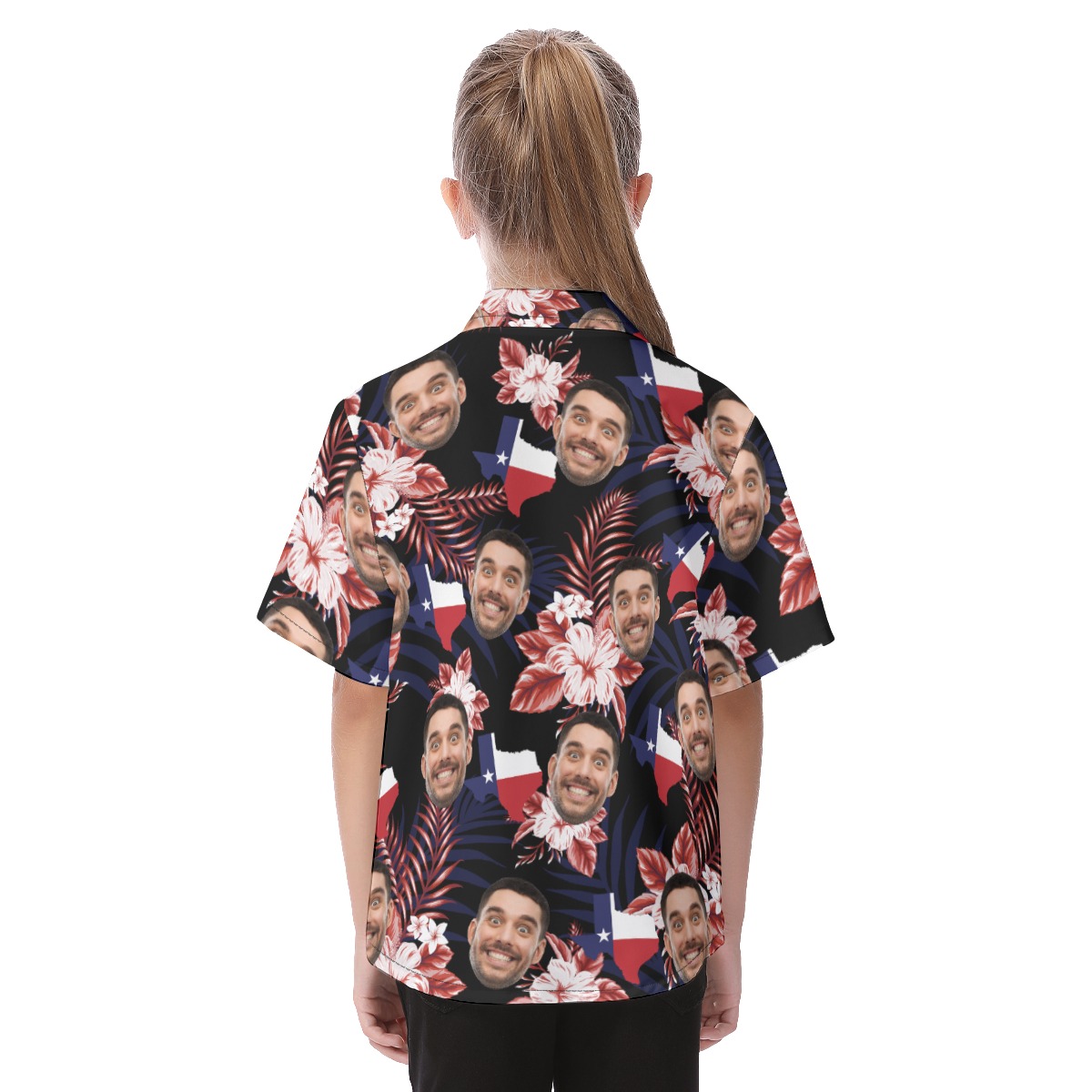 Funny Custom Face Floral Texas Hawaiian Shirt For Kids