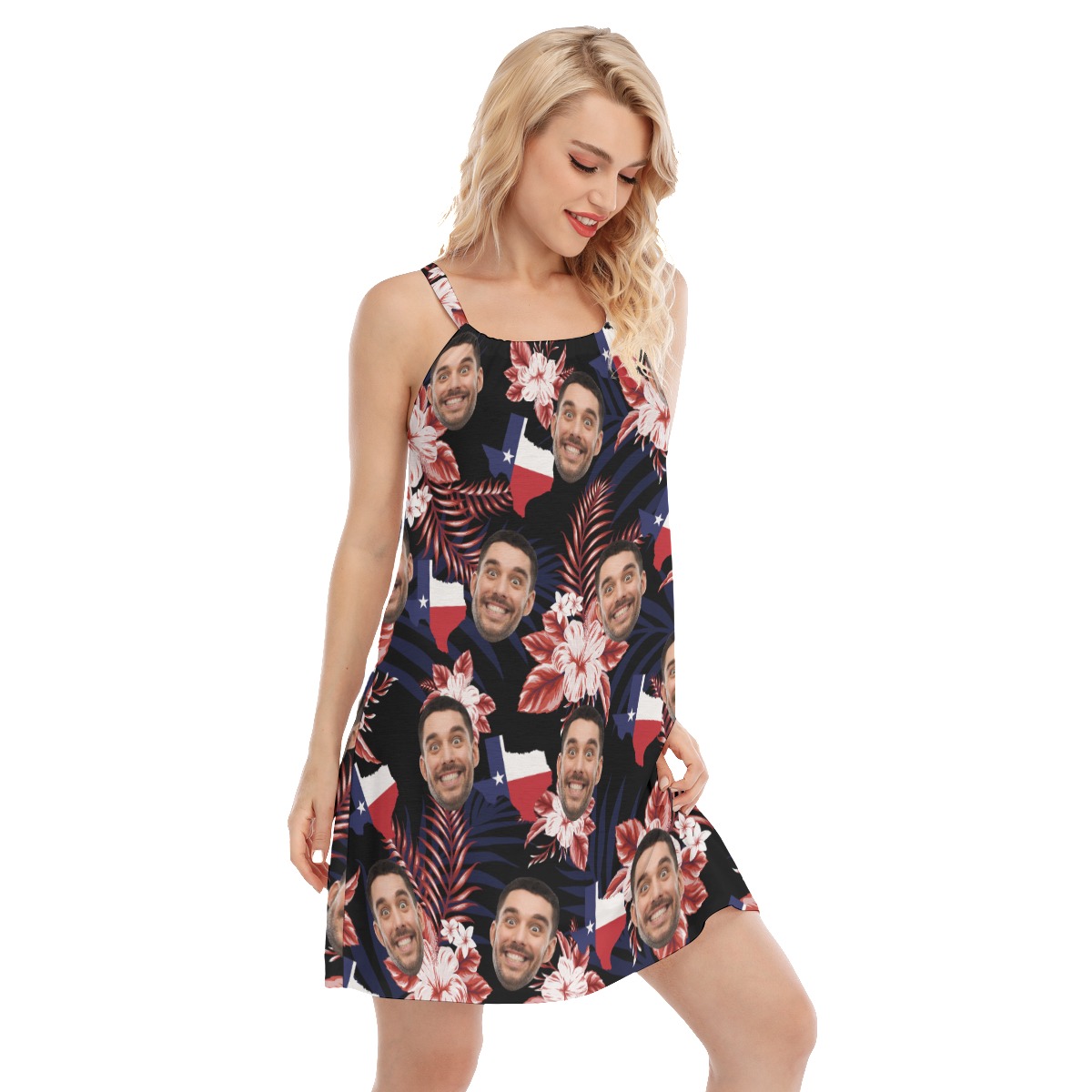 Funny Custom Face Texas Floral Hawaiian Cami Dress For Women